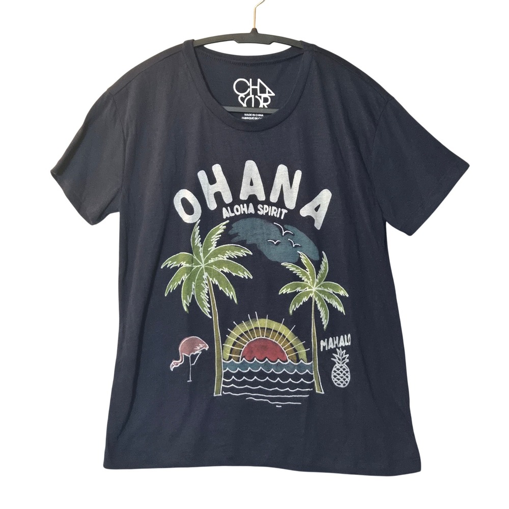 Chaser Womens Ohana Aloha Spirit Graphic T-Shirt Blue S Palm Tree Tropical Beach